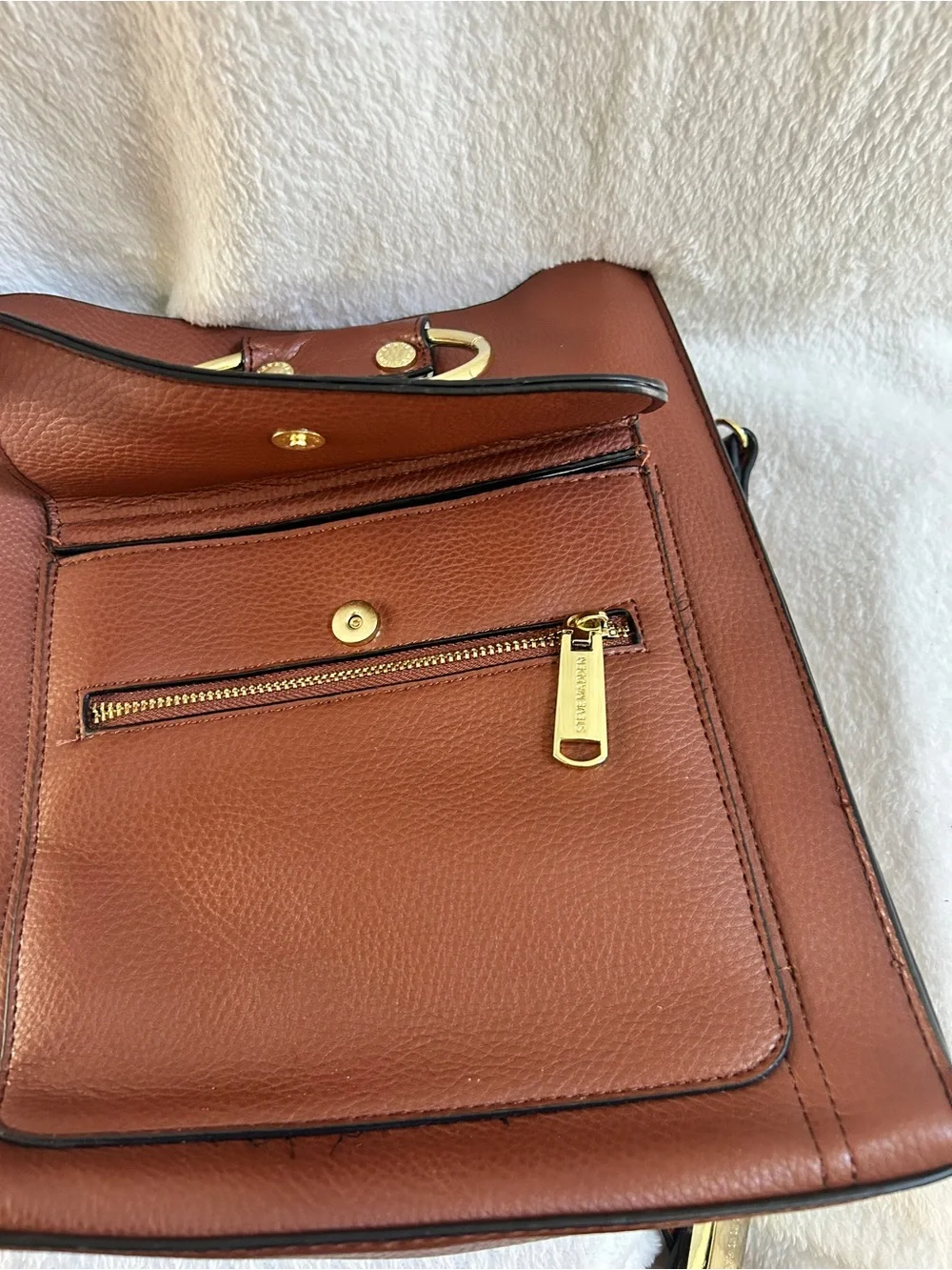 Steve Madden Cognac Brown Leather Shoulder Bag with Gold Rings